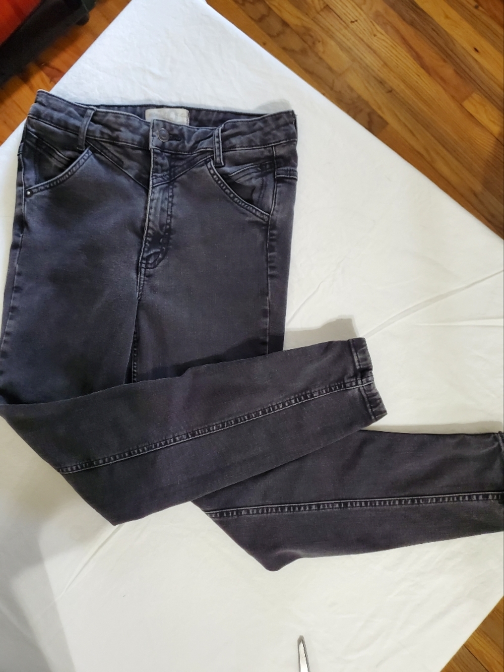 Free People Black Wash Skinny Jeans High Rise Size 30 Grunge Ankle Denim Stretch